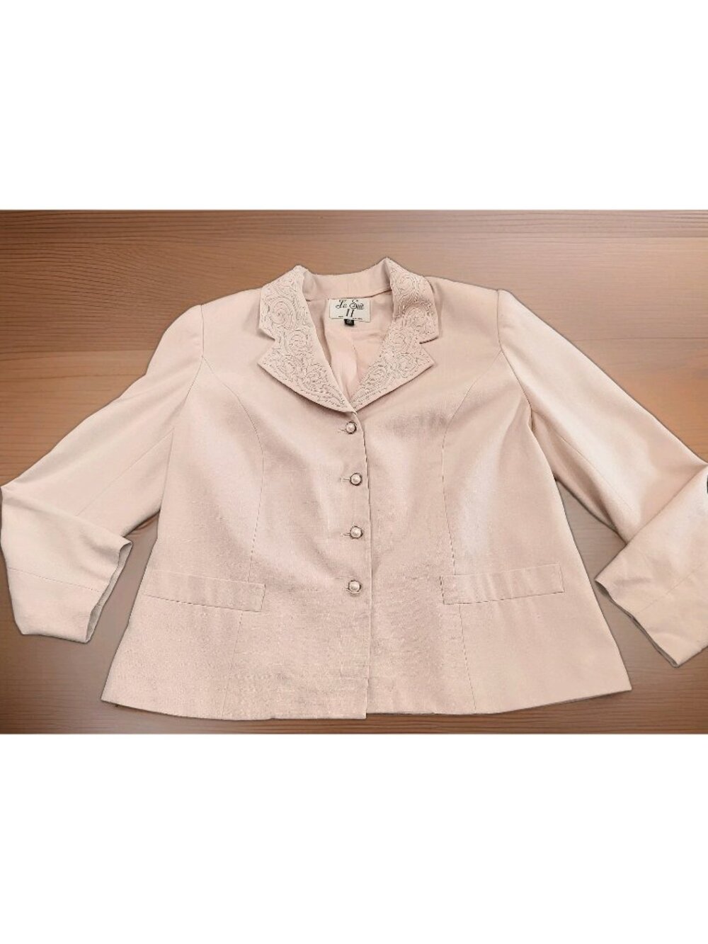 Le Suit II Pink Rose Blazer Women Size 18W  Long Sleeve Embroidered Pearl Neck